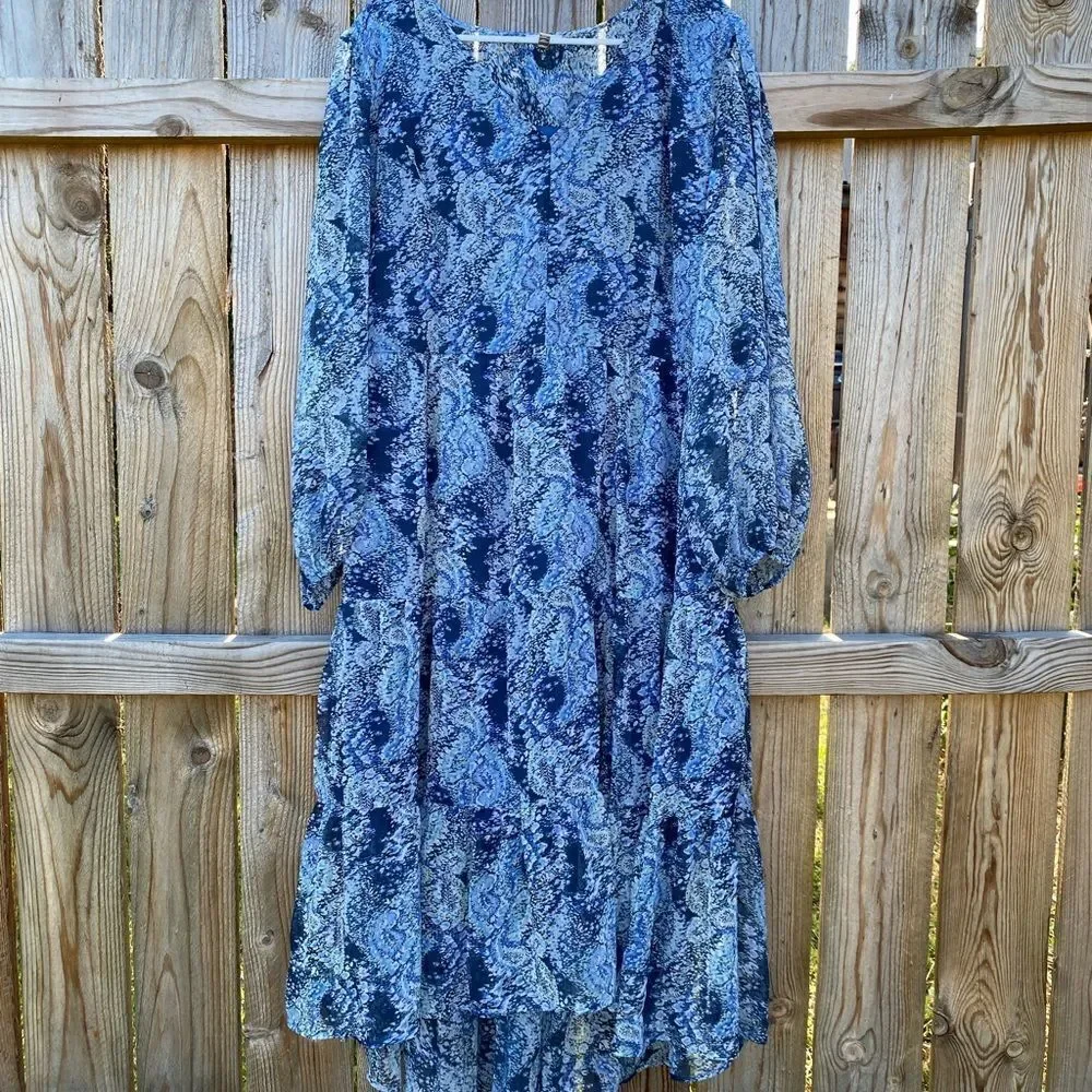 Joie Dress Blue Lightweight Lined‎ Flowy Long Sleeve Women’s Plus Size XXL FLAW